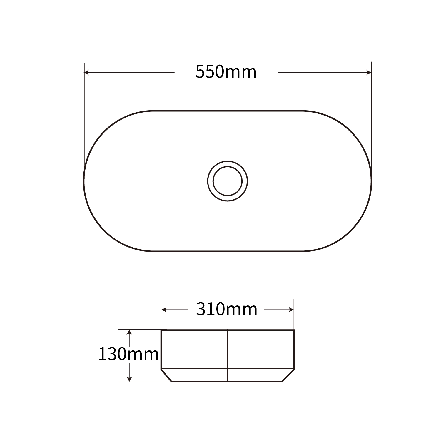 structure chart of premium quality white oval wash basin